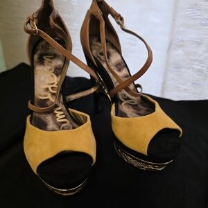 Sam Edelman Brown and Yellow Platform Sandals